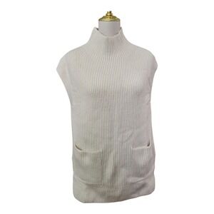Banana Republic Mock Neck Sleeveless Tunic Sweater Vest White XS Cotton Blend